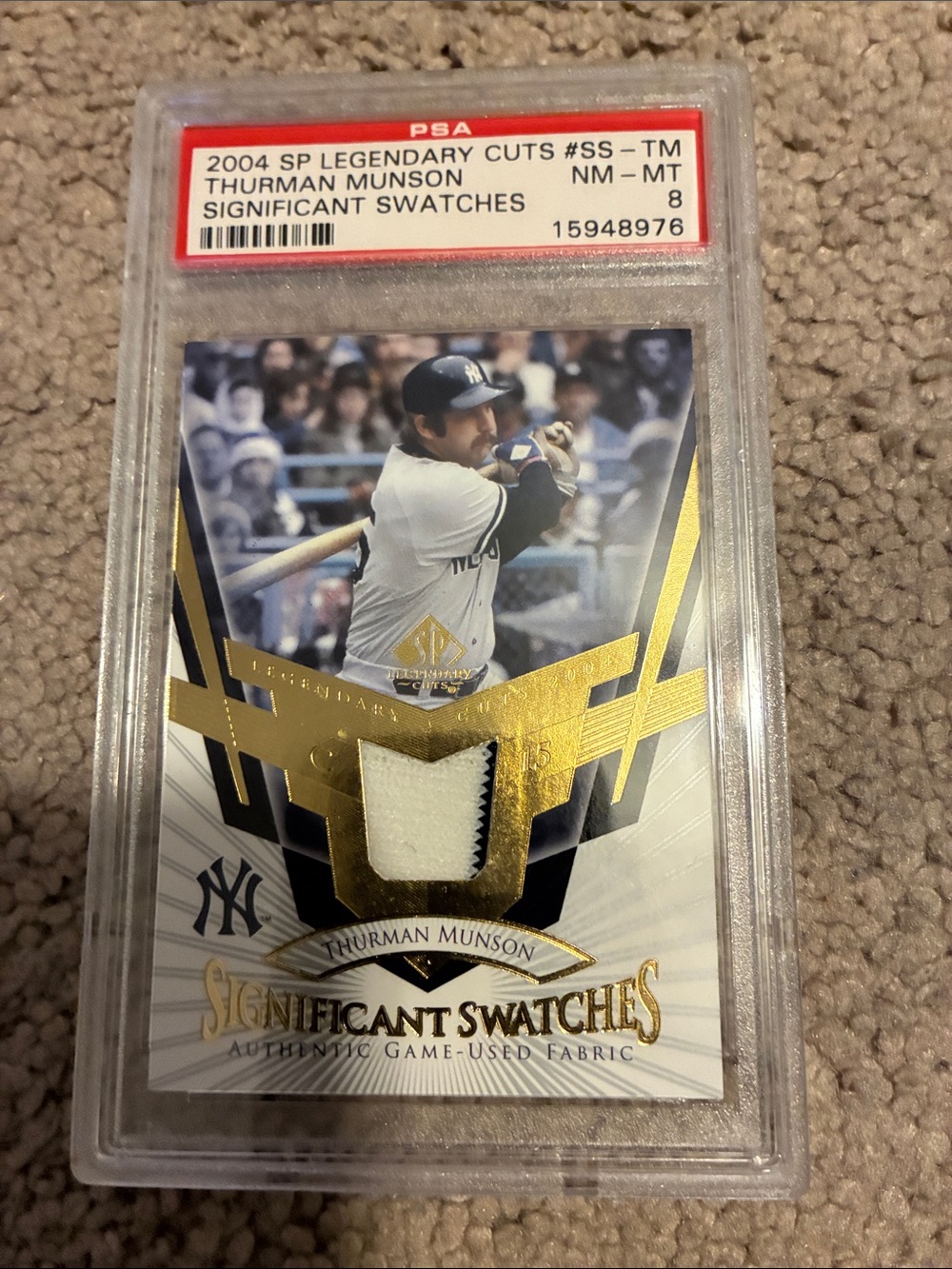 2004 SP Legendary Cuts - Significant Swatches Thurman Munson #SS-TM PSA8